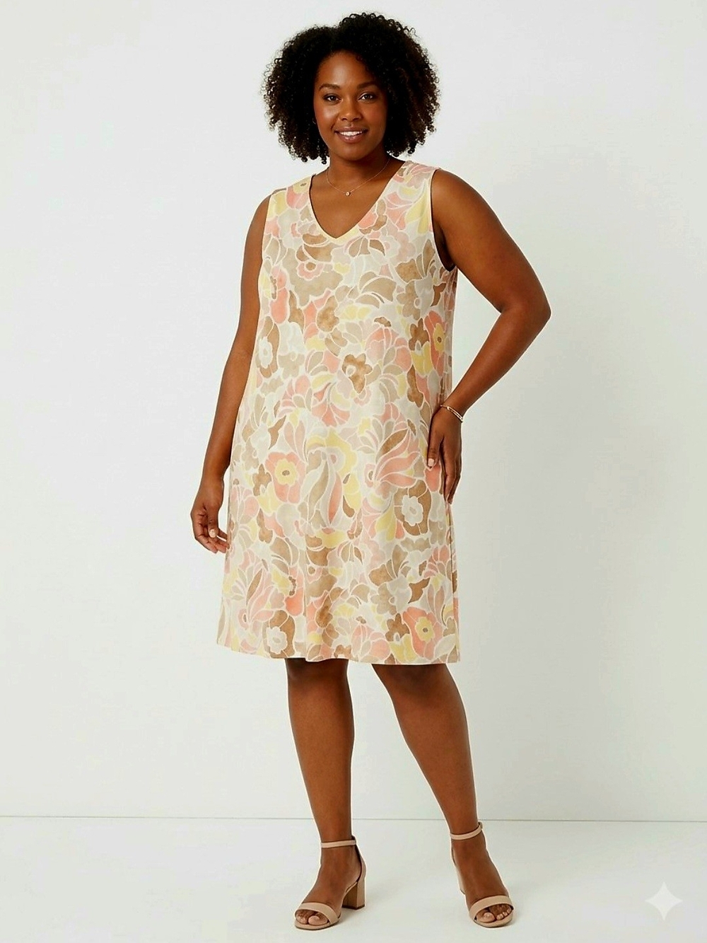SUSAN GRAVER Sleeveless Floral V-Neck Liquid Knit Tank Dress NEW Never Worn